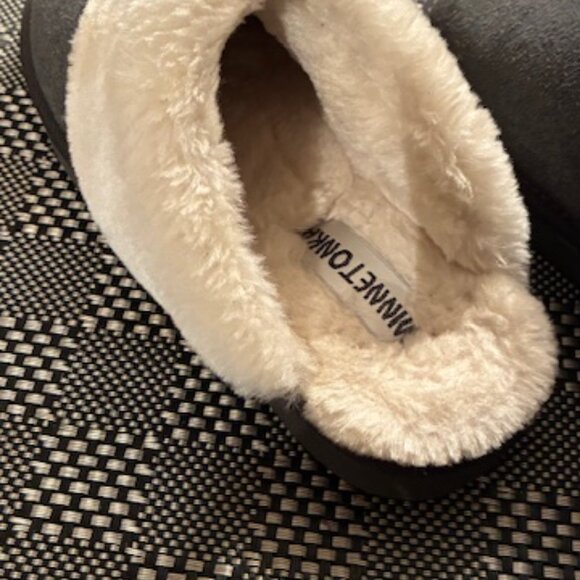 Dark Grey Suede Fleece Lined Minitonka - Women's House Slippers - Picture 3 of 4